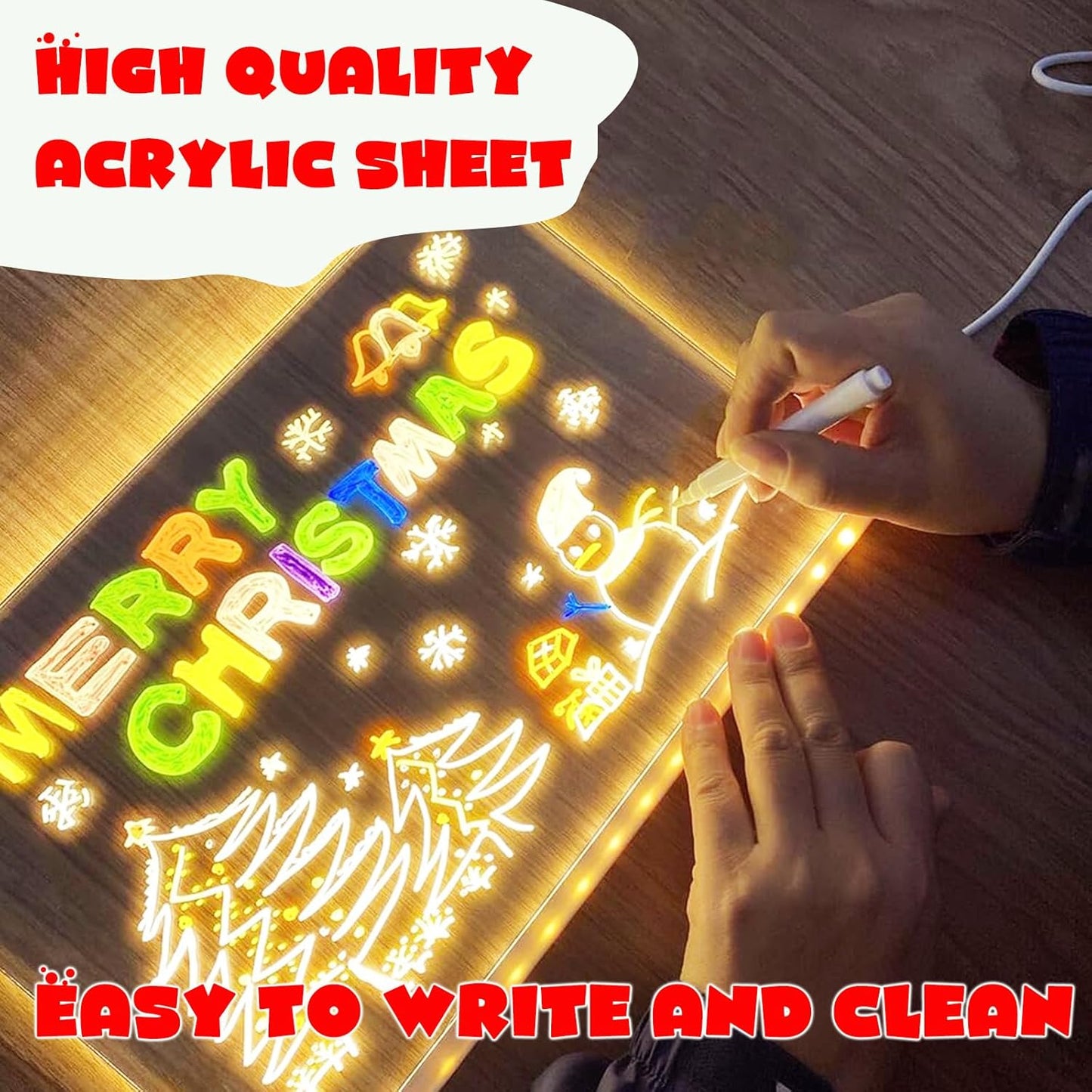 Colorful 7-Color LED Dry-Erase Board for Kids - Acrylic Message Board with Stand, USB Powered, Rewritable, Night Light, Perfect for Home & School, Ultra-Thin Tracing Light Board